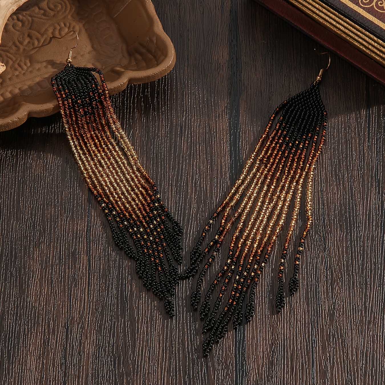 2pcs Vintage Bohemian Beaded Earrings with Tassels